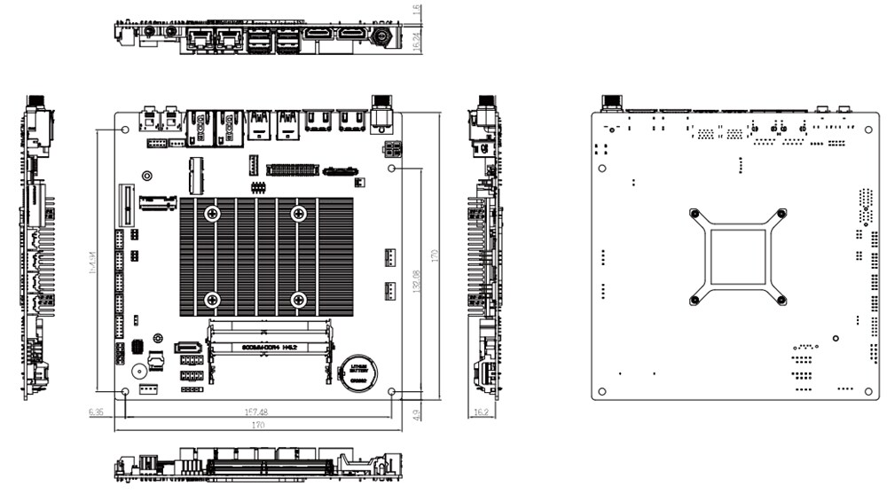 Mechanical Drawing - GIGAIPC Thin Mini-ITX Embedded Motherboards